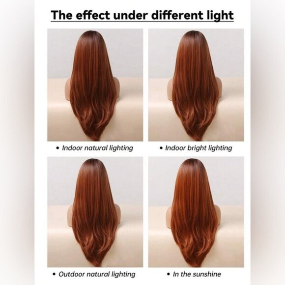 26” Copper Long Wavy natural Synthetic Fiber Full Wig With Bangs for dai… - Picture 10 of 10